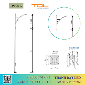 cột đèn cần đơn 5m 6m 7m 8m 9m 10m 11m TDLCD-02