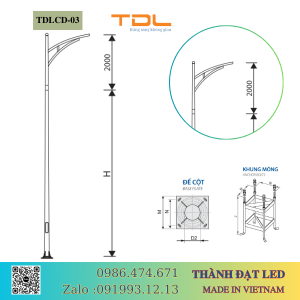 cột đèn cần đơn 5m 6m 7m 8m 9m 10m 11m TDLCD-03