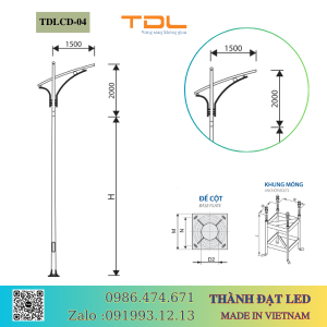 cột đèn cần đơn 5m 6m 7m 8m 9m 10m 11m TDLCD-04