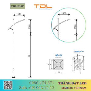 cột đèn cần đơn 5m 6m 7m 8m 9m 10m 11m TDLCD-05