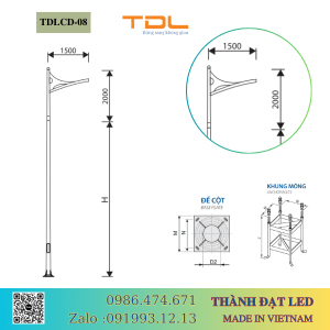 cột đèn cần đơn 5m 6m 7m 8m 9m 10m 11m TDLCD-08