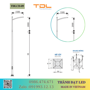 cột đèn cần đơn 5m 6m 7m 8m 9m 10m 11m TDLCD-09