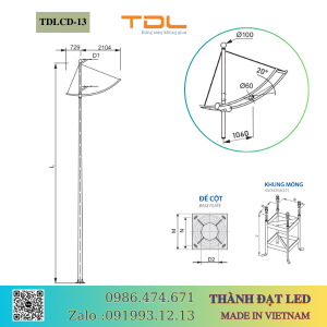 cột đèn cần đơn 5m 6m 7m 8m 9m 10m 11m TDLCD-13